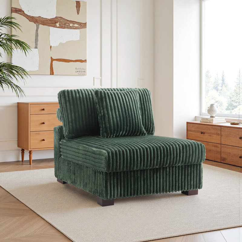 Upholstered Accent Chair with Footstool, Green