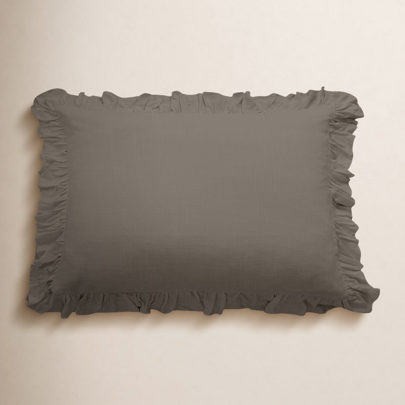 Lily Washed Linen Ruffled Classic Chic Romantic Farmhouse Pillow Sham, Taupe, King