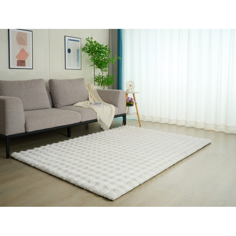 Tapis blanc tissé à la main à motif moderne Sunny Collection, Rectangulaire 8 pi x 10 pi