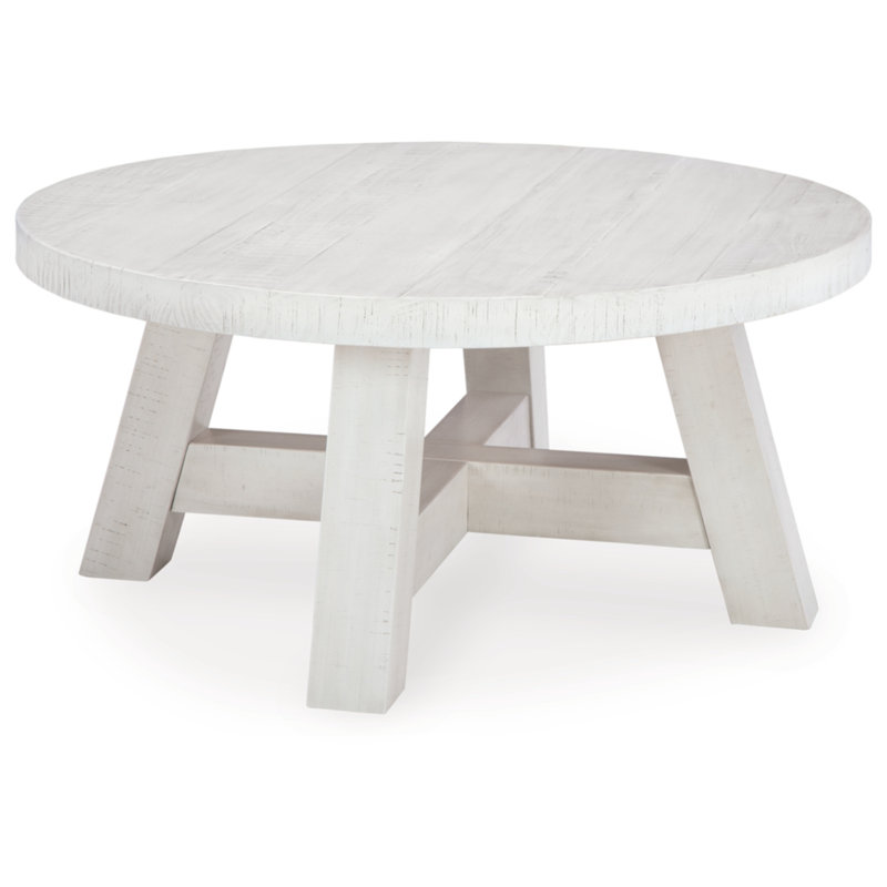 Off-White Round Wood Lift-Top Coffee Table