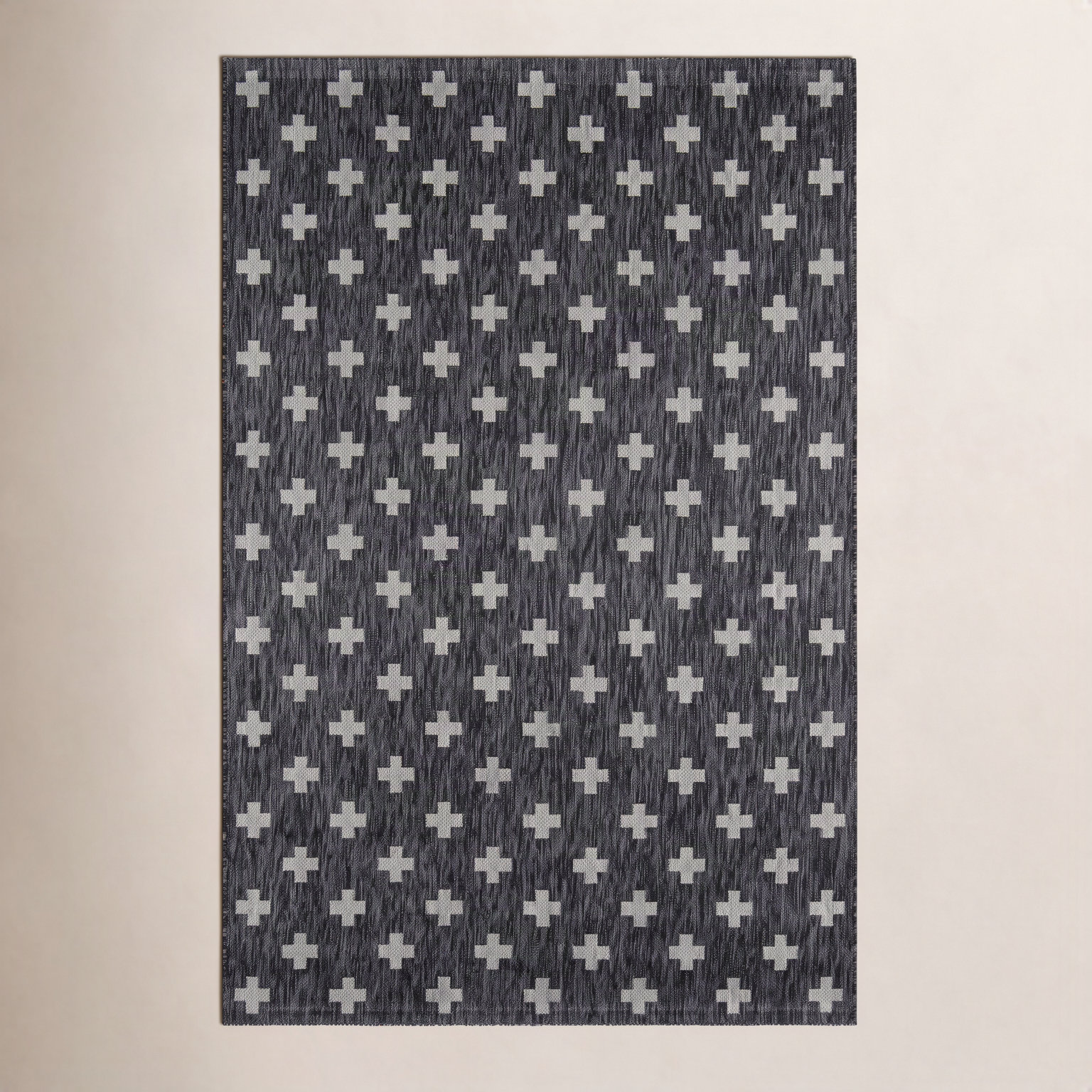 Umbria Striped Geometric Outdoor Rug, Charcoal, Rectangle 3'11" x 5'7"
