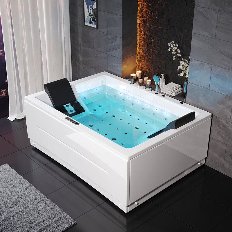 71" Acrylic Corner Bathtub With 38 Air & Whirlpool Jets | Heated Spa Tub For Two | Chromatherapy Lighting & Ergonomic Design