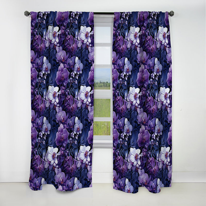 Orchid Twilight Tropical Pattern - Floral Curtain - Blackout Floral Curtain - 1 Panels, 52" W x 108" L
