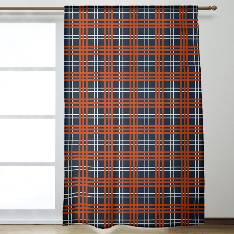 Room Darkening Curtain Single Panel, White/Black/Orange