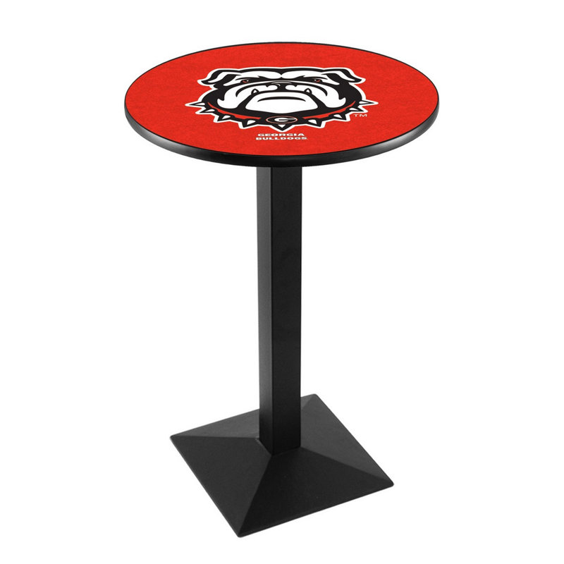 Round Metal Base Dining Table, Black Wrinkle, University of Georgia - "G" Logo