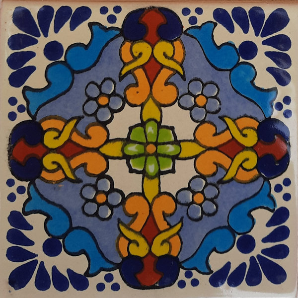 4.2" x 4.2" 9pcs TalaMex Primavera Mexican Clay Tile Handmade Talavera Backsplash Mosaic