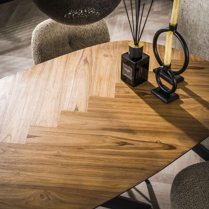 Analayah Teak Solid Wood Top Metal Base Dining Table