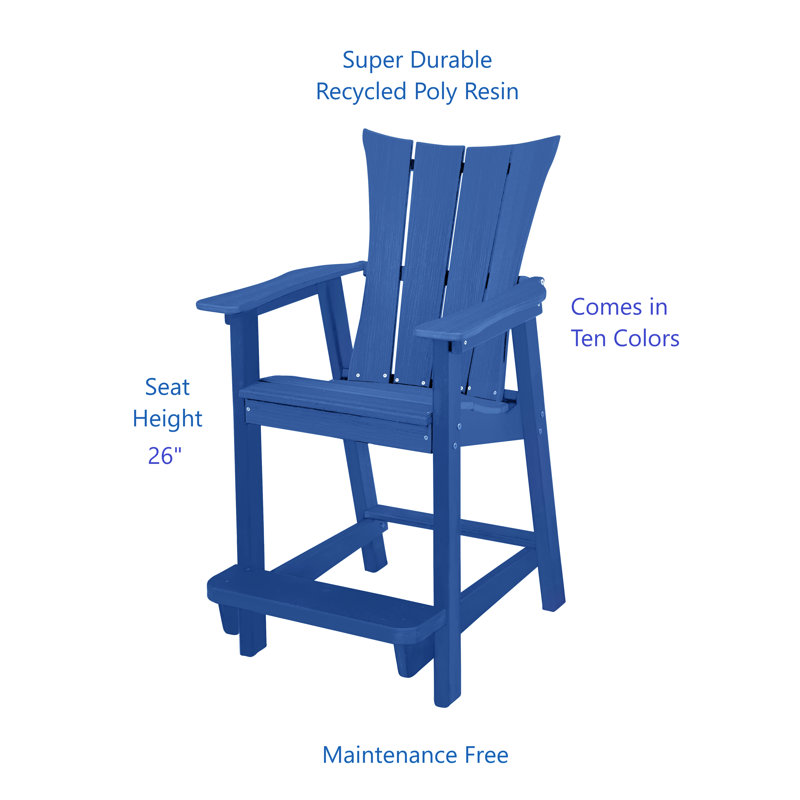 Bonifacio Poly Adirondack Bar Stool Chair, 26" Counter Height, Blue