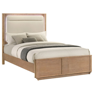 Bittinger Queen LED Panel Bed Off White And Light Oak