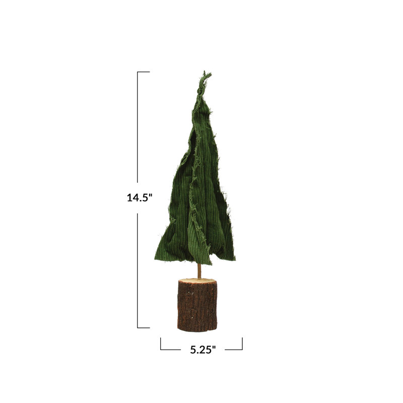 Raw-Edged Corduroy Tree With Wood Slice Base