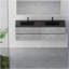 Meuble-lavabo mural 72 po avec lavabo, armoire de rangement murale moderne, deux bacs à sable en quartz noir et quatre tiroirs à fermeture en douceur, série EDI, finition gris ciment.-905015694-905015735