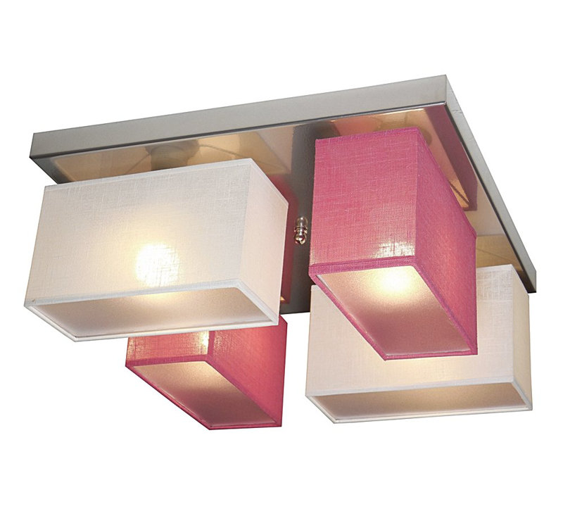 Partridge Fabric Semi Flush Mount, White/Pink