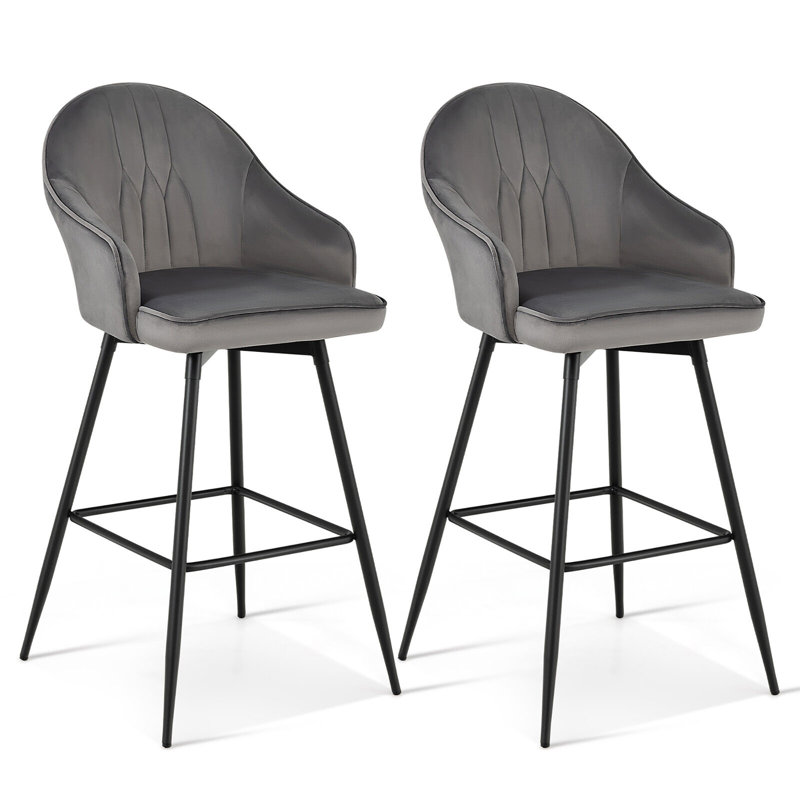 Matthys Swivel Upholstered Velvet Counter Stool with Steel Frame