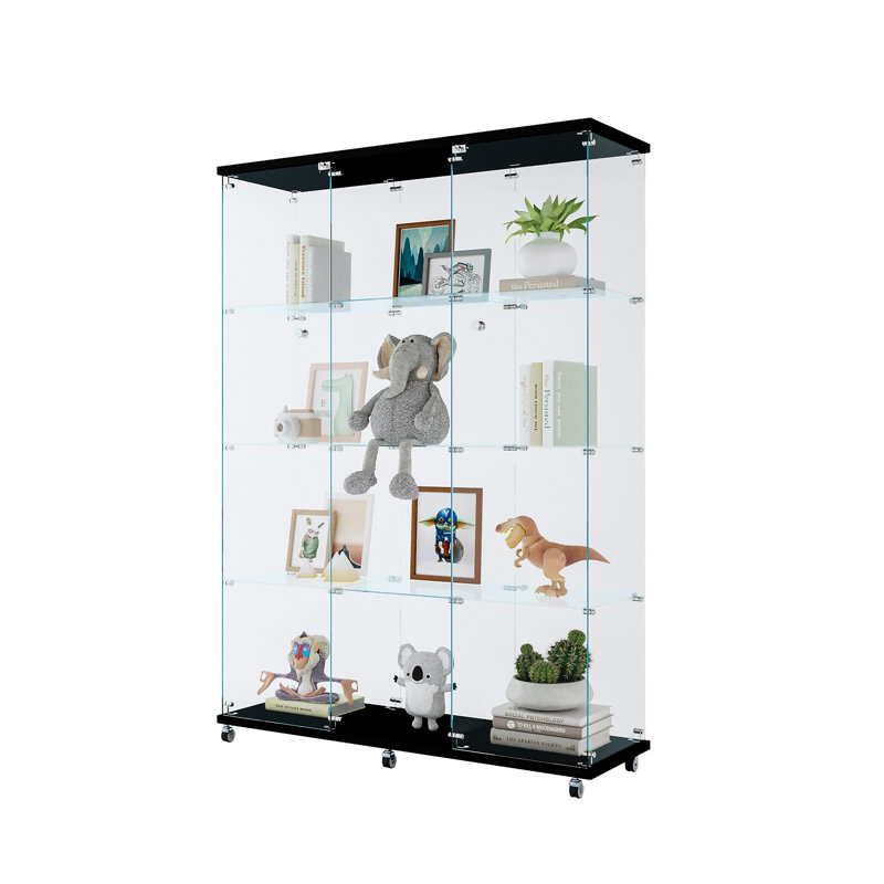 Vitrine à 3 portes avec 4 tablettes en verre, Noir