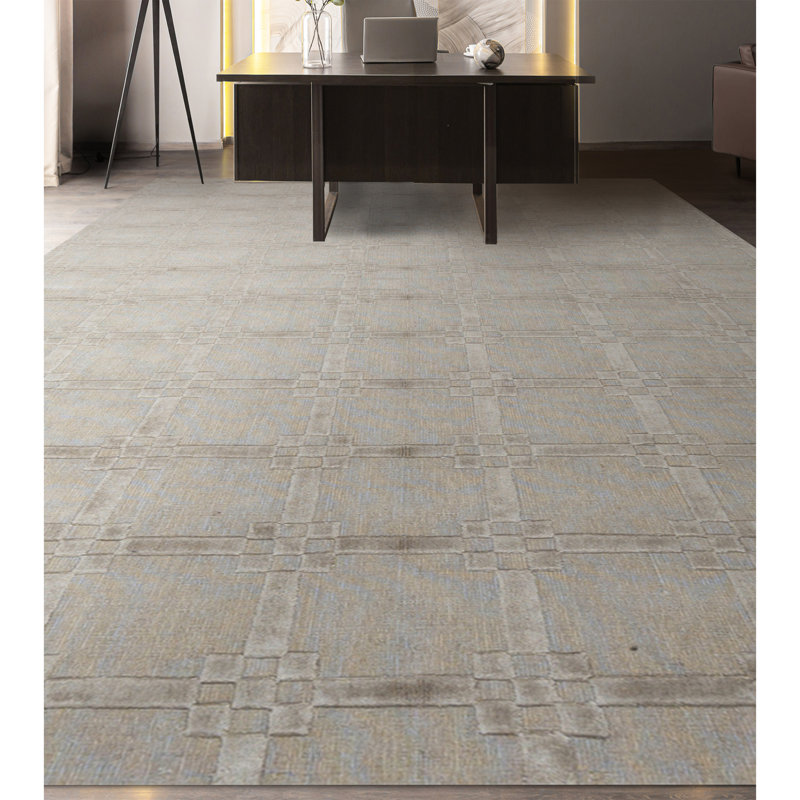 Wool Geometric Area Rug in Beige, Rectangle 4'2" x 6'2"