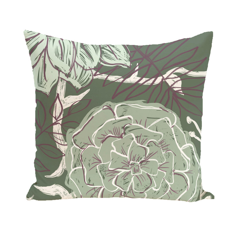Flower Power Floral Reversible Throw Pillow, 20" H x 20" W, Green / Green