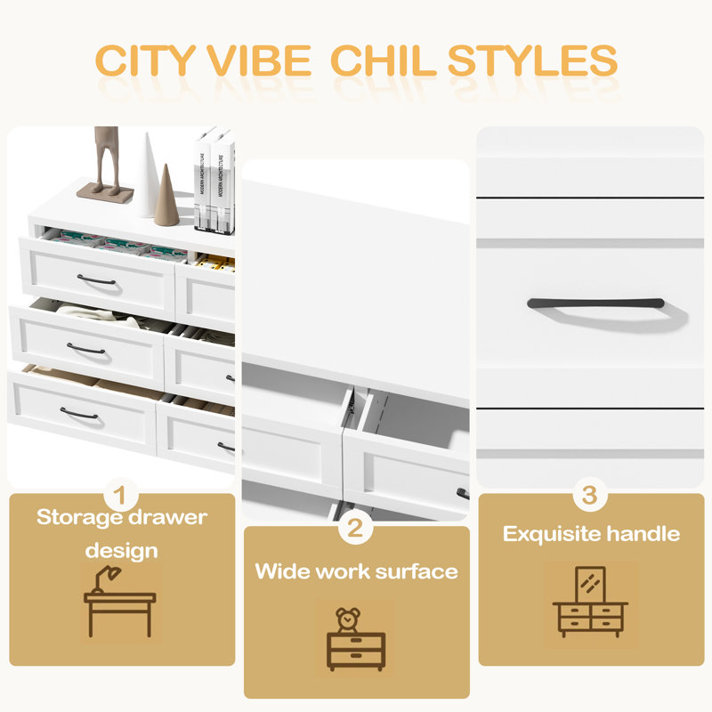 Commode 6 tiroirs pour chambre à coucher, commode de rangement moderne en métal avec tiroirs coulissants, armoire de rangement compacte pour garde-robe