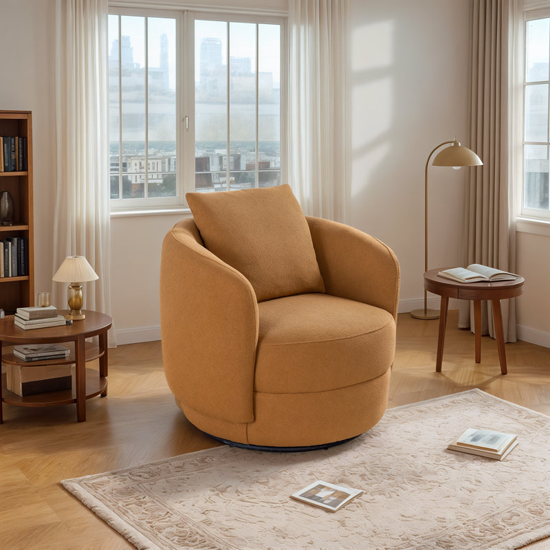 Opal Upholstered Swivel Accent Chair, Yellow Teddy