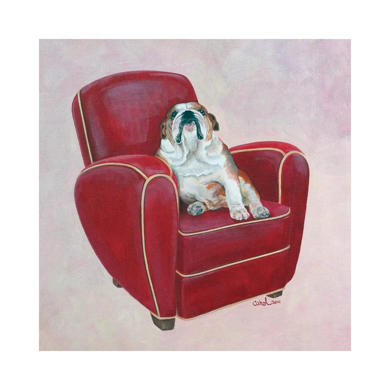 Bulldog On Red by Carol Dillon - Wrapped Canvas Gallery-Wrapped Canvas Giclée, 66.04 cm H x 66.04 cm W x 3.175 cm D