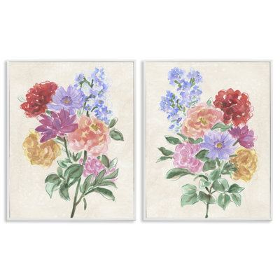 Fleurs printanières sur parchemin, ensemble de 2 giclées encadrées, design par June Erica Vess