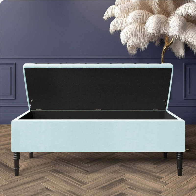 Paris Striped Ottoman Storage Bench - Upholstered Plush Velvet Shoes Bench with Black Turned Wooden Legs, White