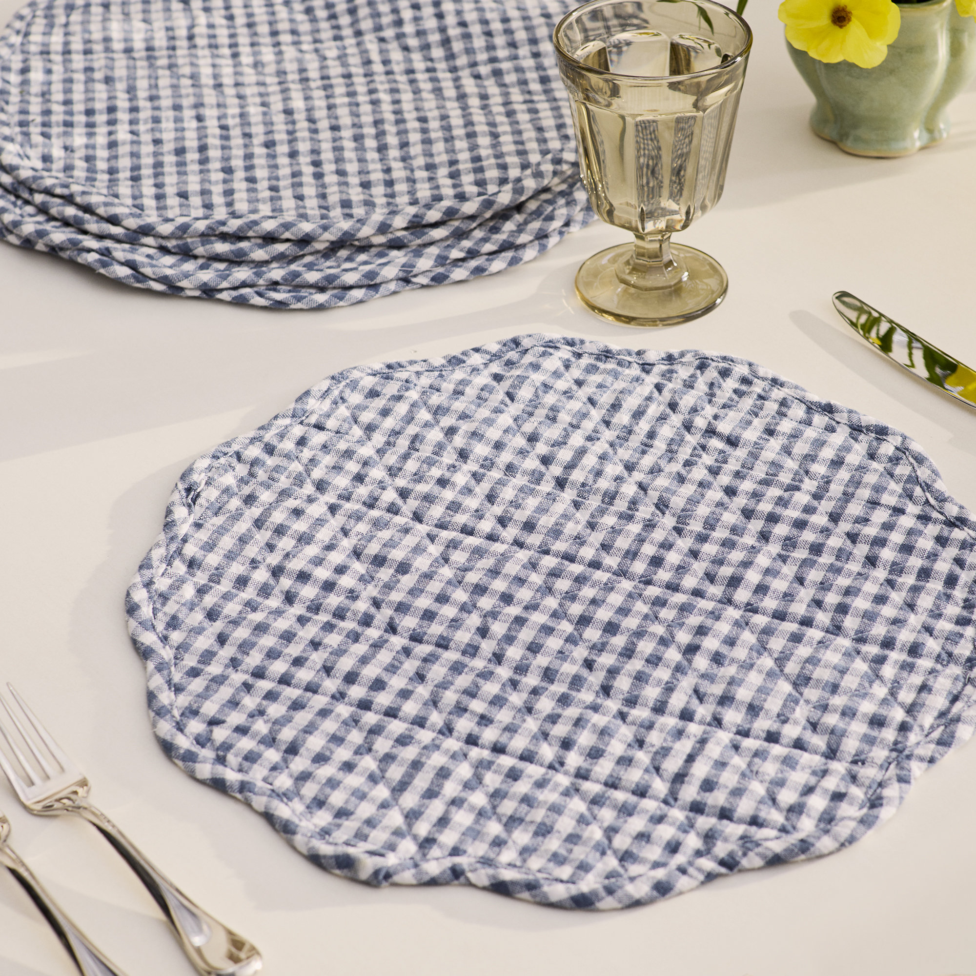 Set of 4 Farmhouse Quilt Placemats, Navy