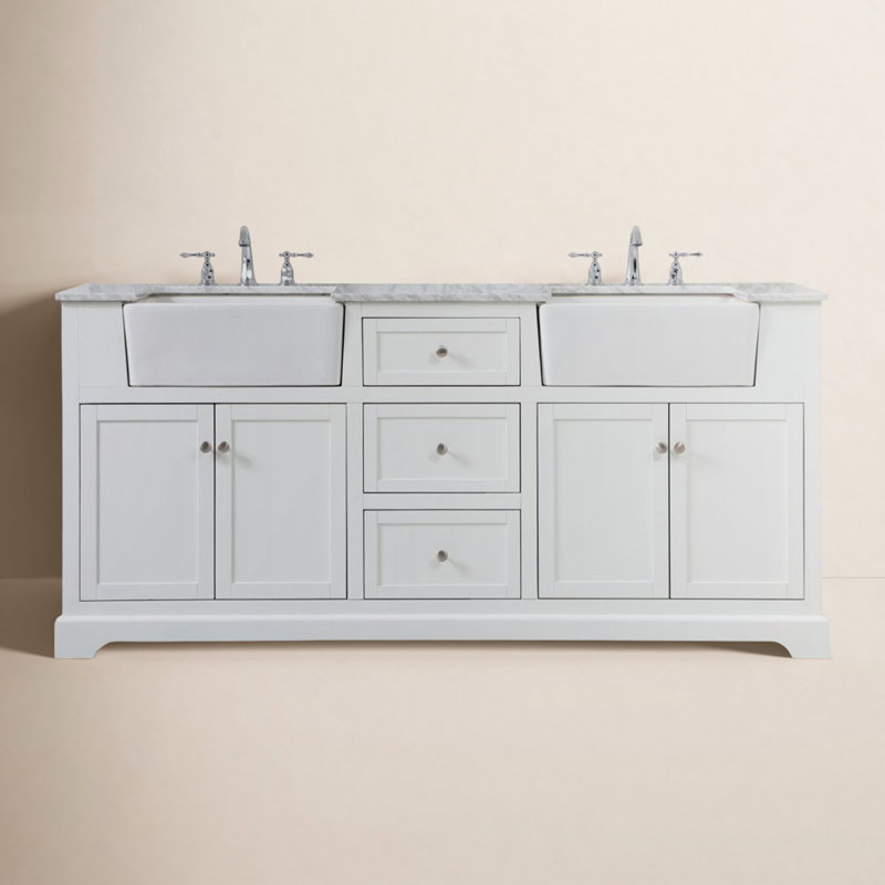 Pardue 72'' Double Bathroom Vanity with Marble Top, White
