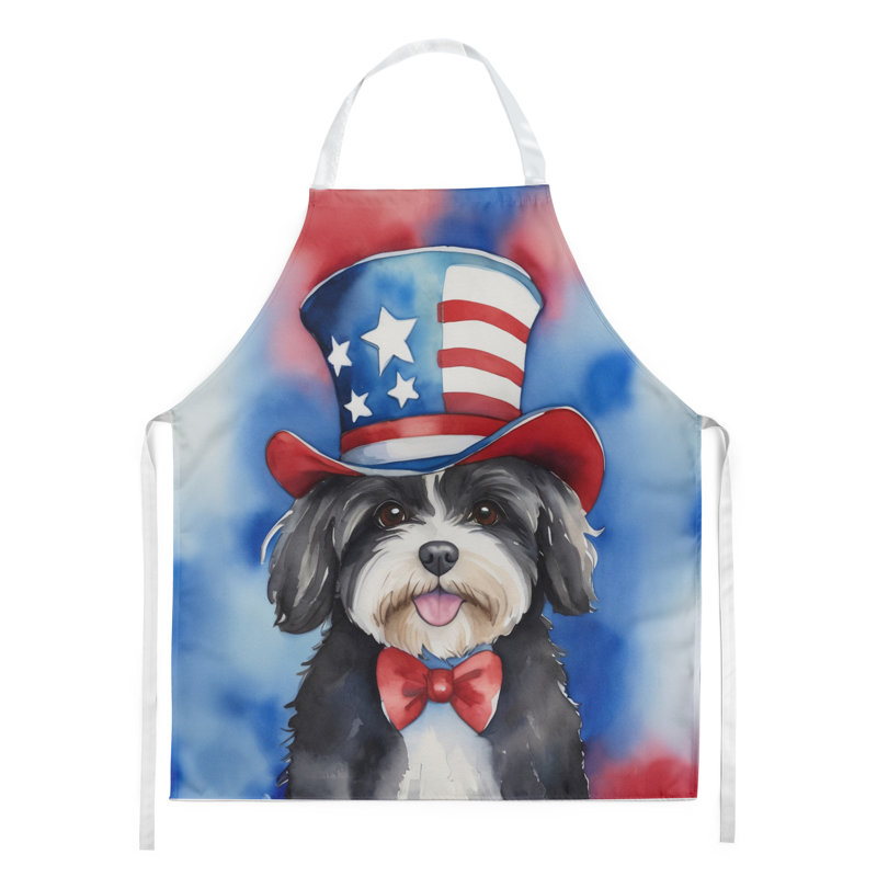 Patriotic American Apron, Black/White Havanese