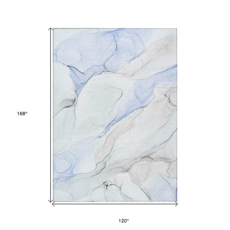 Tapis extérieur lavable antidérapant 10 pi x 14 pi bleu ivoire et gris