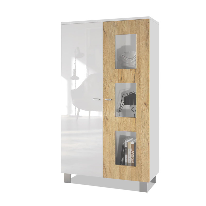 71 cm W Display Cabinet, Natural oak/White, Without