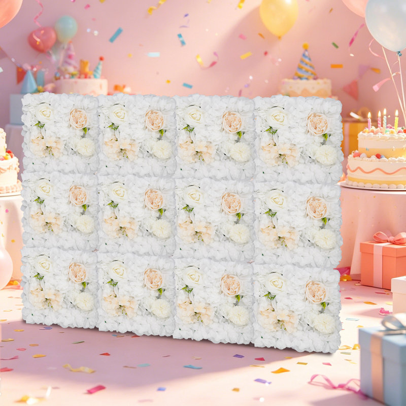 Panneaux muraux de fleurs artificielles, toile de fond murale de fleurs artificielles, panneaux muraux de fleurs artificielles 12PCS