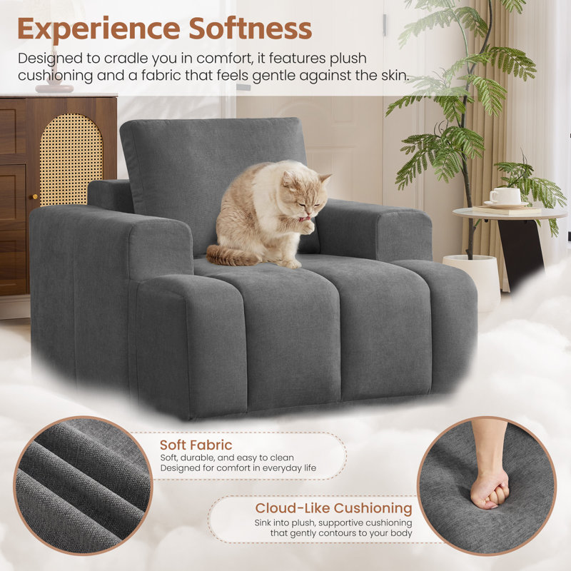 Fauteuil d'appoint surdimensionné de 44 pouces, fauteuil canapé une place en mousse à mémoire de forme avec assise profonde et accoudoirs larges