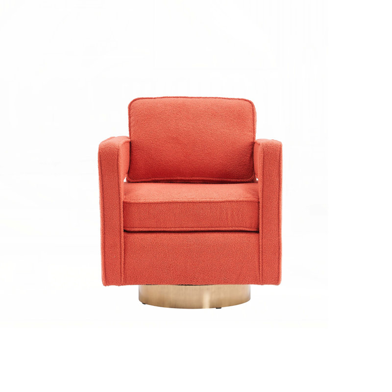 Modern Accent Swivel Barrel Chair For Living Room, Orange Teddy Fabric
