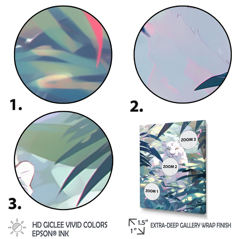 Cougar blanc dans la jungle tropicale sur toile, Cadre flottant blanc, H 32 po x l 24 po