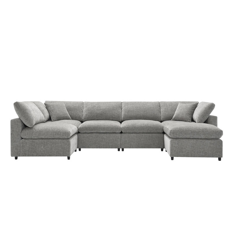 Canapé-lit en chenille, 6 places, confortable, coussin en éponge gris, Gris chenille
