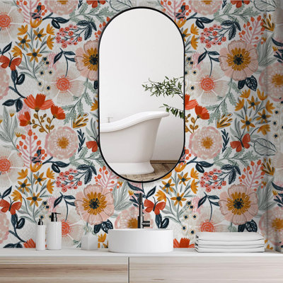Boho Floral Peel And Stick Wallpaper - Removable Self-Adhesive Vinyl Wallpaper For Bedroom, Living Room, And More - Easy To Install And Clean