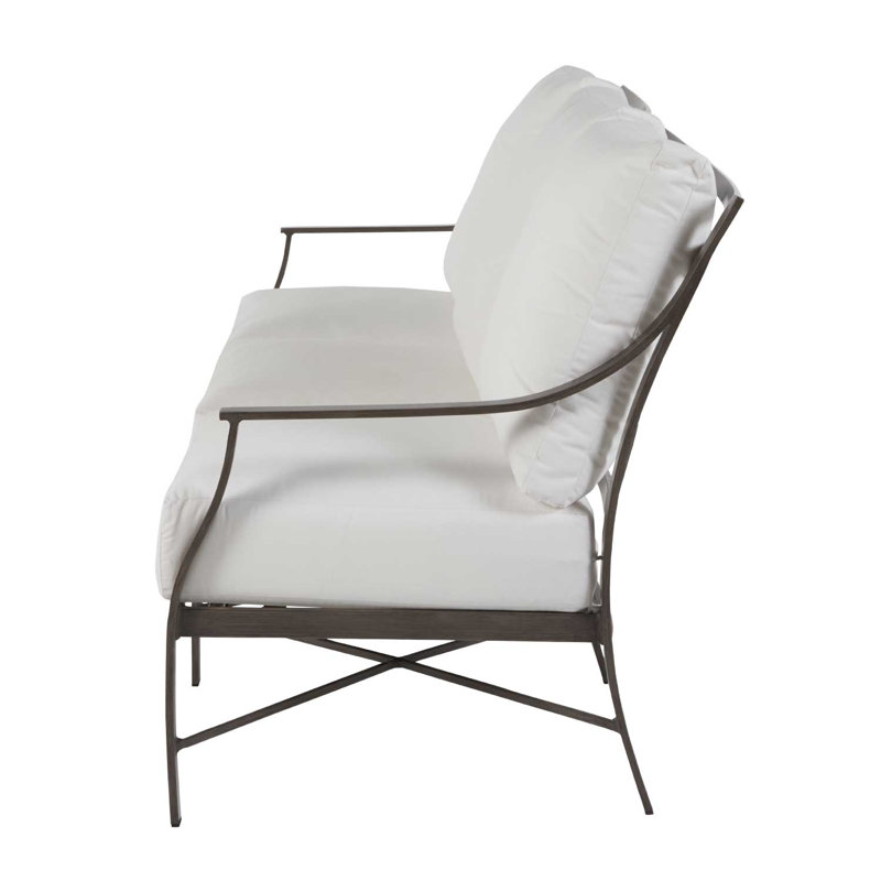 Monaco 74.5" Wide Outdoor Patio Sofa with Cushions, Natural White, Slate Gray, No Welt