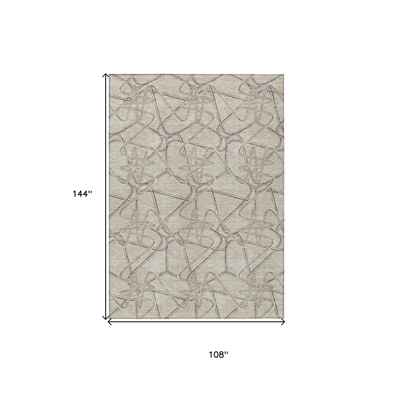 Tapis intérieur / extérieur ivoire et gris géométrique lavable 9 pi x 12 pi beige