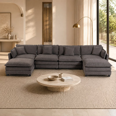 Modern 4seats with 2ottoman 149.61"Sectional Sofa with Waist Pillows,4-seat Upholstered Symmetrical Sofa Furniture,Sleeper Sofa Couch with Chaise Lounge for Living Room,Apartment