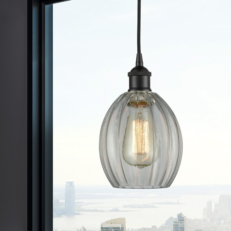 Luminaire suspendu simple à 1 lumière Bolduc, Transparent, Noir mat