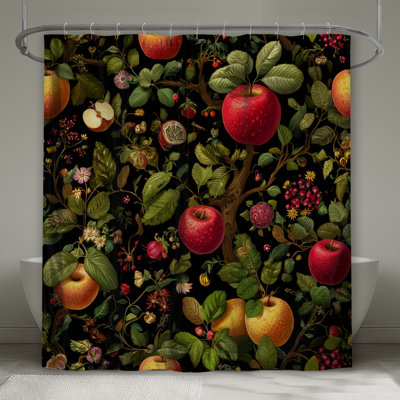 Rideau de douche pommes - décoration florale de salle de bain rétro