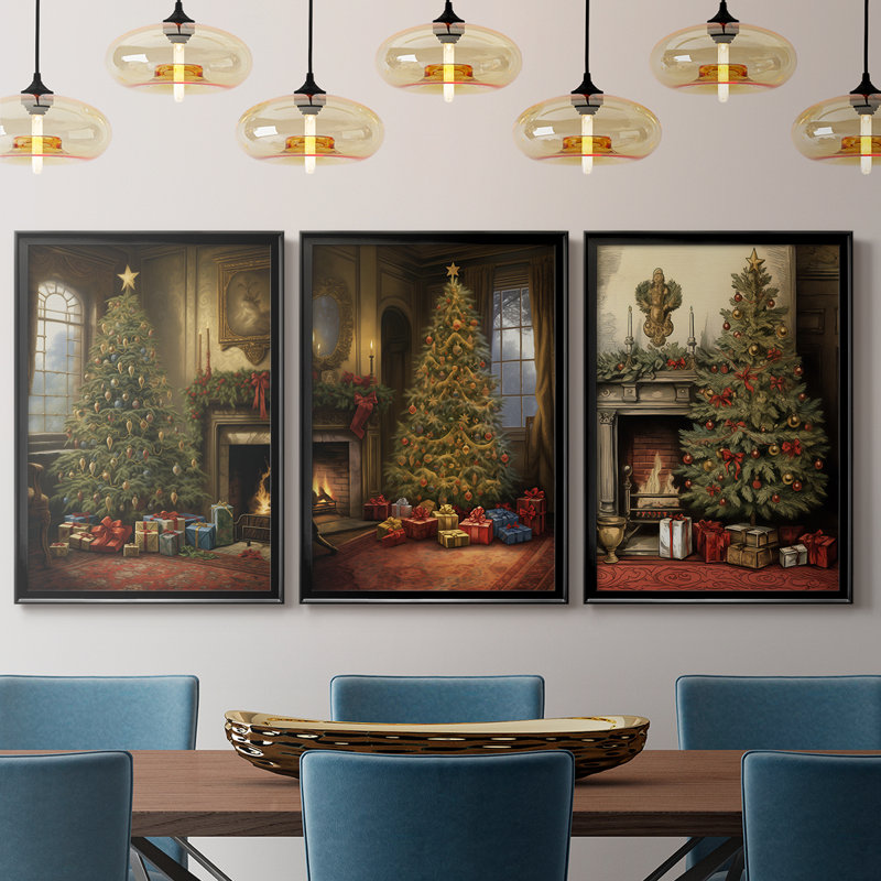 Christmas Holiday Art DVII - Toile tendue avec châssis sur mesure - 3 pièces, H 30 po x l 63 po
