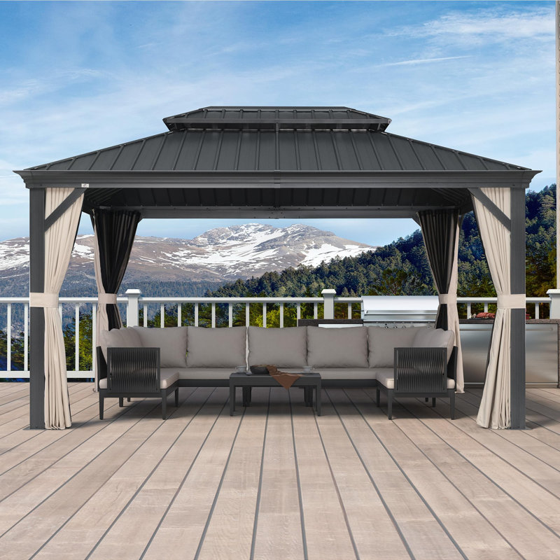 Purple Leaf Hardtop Gazebo Aluminum Gazebo With Double Roof For Backyard Patio Lawn And Garden, Curtains And Netting Included