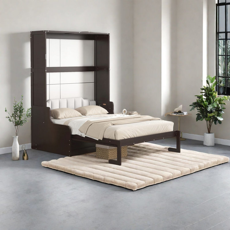Grand lit escamotable peu encombrant, MDF espresso avec style moderne