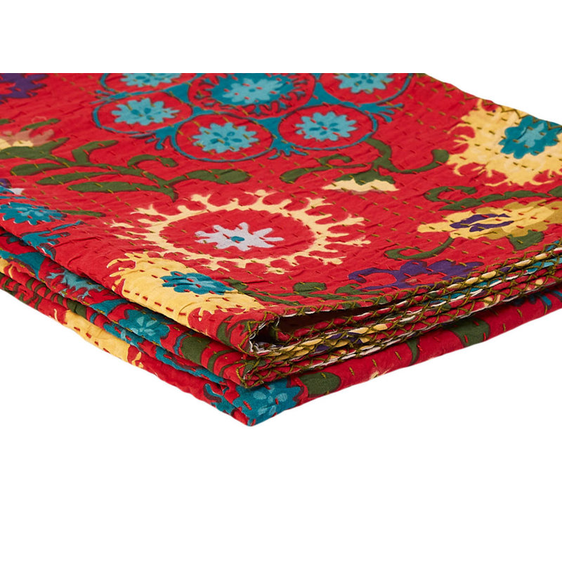 KANTHA COTTON Quilted Throw Blanket