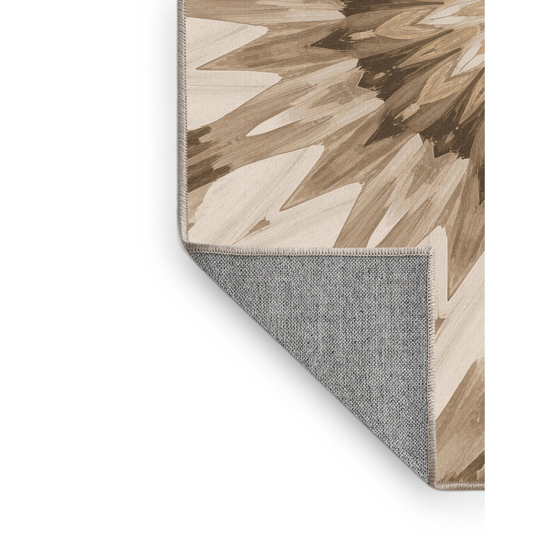 Machine Washable Paulett Posh & Luxe Starburst Rug in Brown – Beige Binding, 5' Square