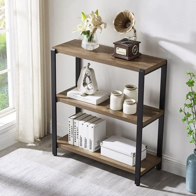 3-Tier Industrial Bookshelf, Rustic Wood And Metal Bookcase With Open Shelves For Home Office, Bedroom, And Living Room Storage