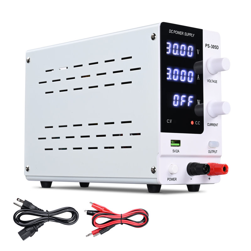 WFX Utility™ 110V Input 30V 5A Output Precision Variable Digital DC Power Supply With Alligator Test Lead Set