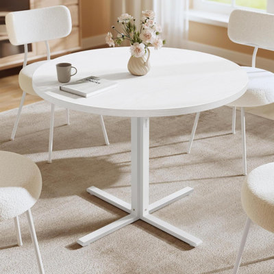 Dining Table Round Kitchen Table For 4 People For Dining Room Living Room Farmhouse Water Resistant Snow UKDT082W01V1