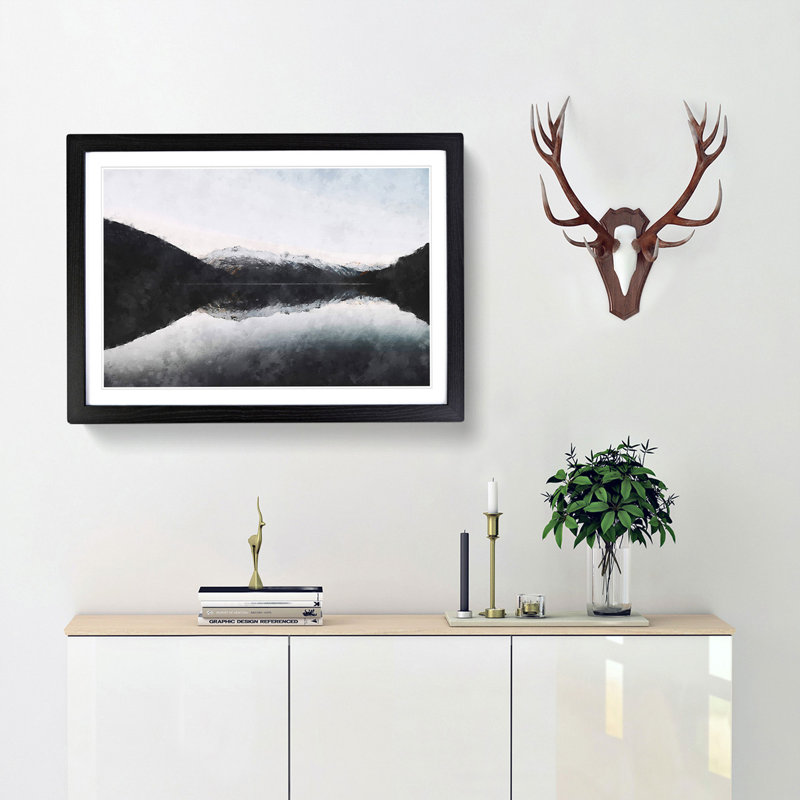 Mountain Reflection in Argentina - Picture Frame Painting Print, 24cm H x 33cm W x 2cm D, Black Framed